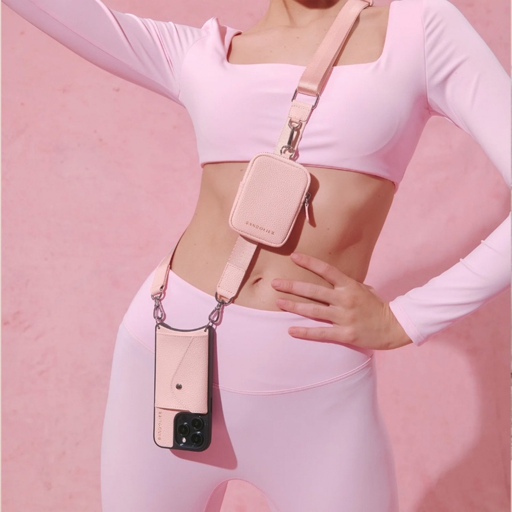 Bandolier Bodie Pink & Silver Crossbody Phone Case with mini pouch 14 ProMax